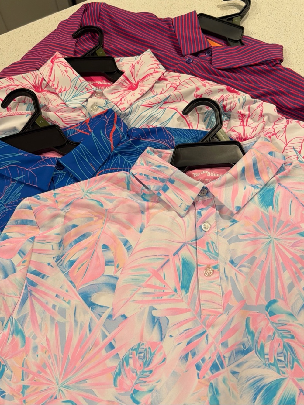 4 Birdie Bound Blue Floral Blue Floral Golf Polo Shirt XL New s8